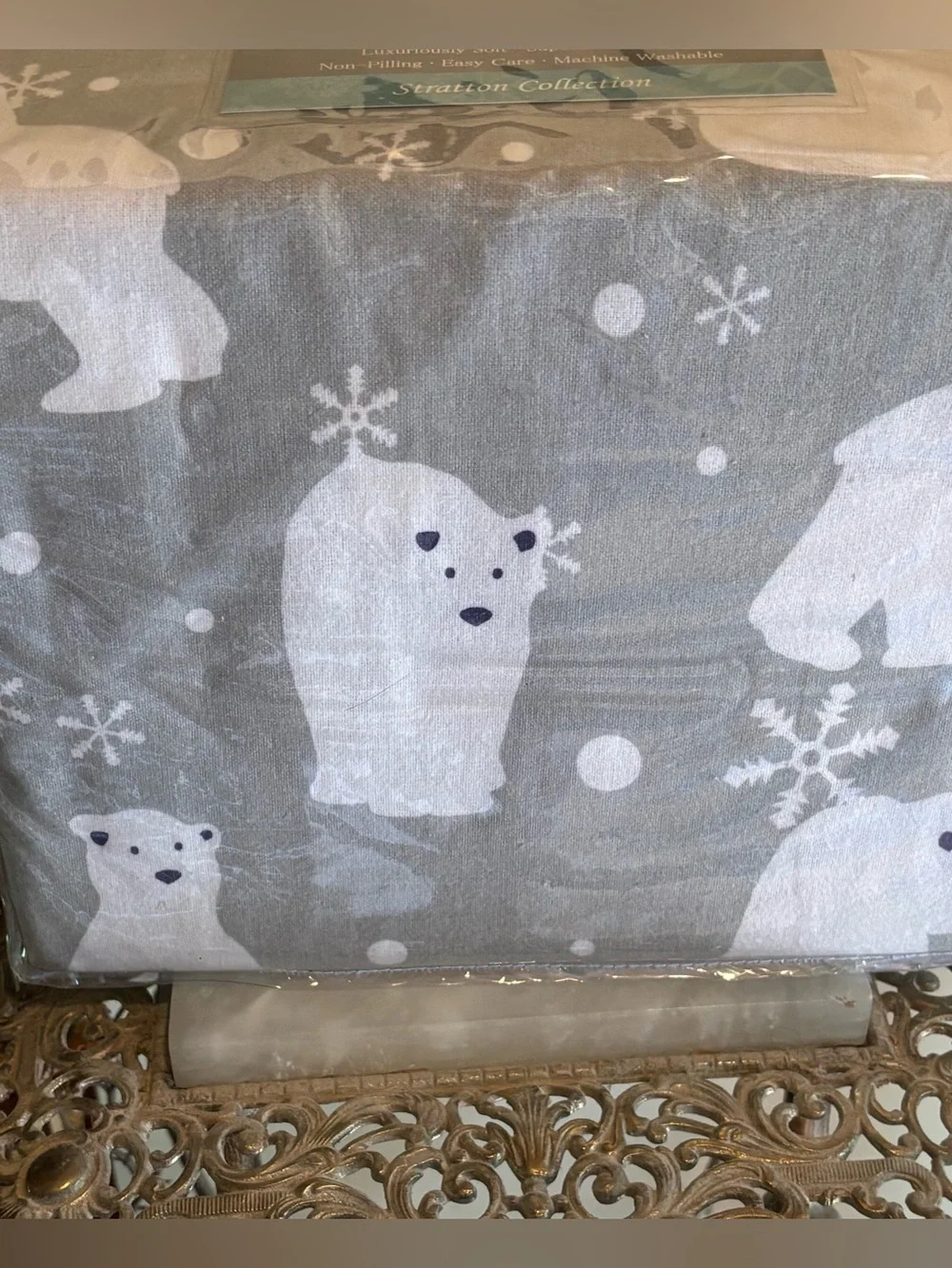 Heavyweight 100% Turkish Cotton Flannel Sheet Set Cali King Grey Polar Bear NWT